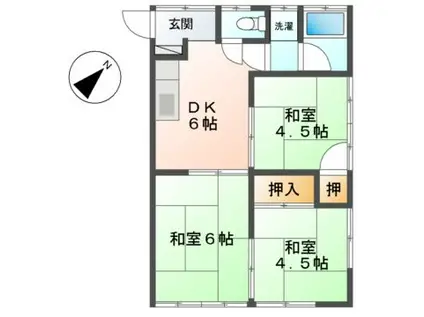 藤野ハイツB棟(3DK/1階)の間取り写真