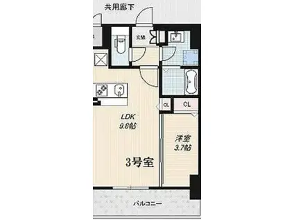 レジデンスH忍町(1LDK/11階)の間取り写真