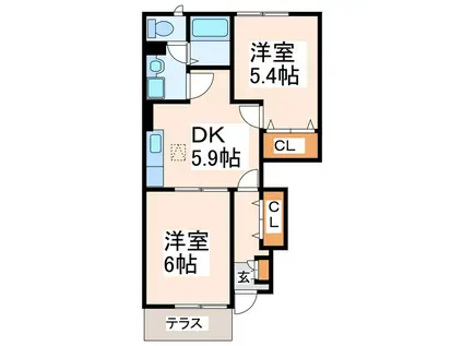 サン・ルミエール六・七・八番館(2DK/1階)の間取り写真