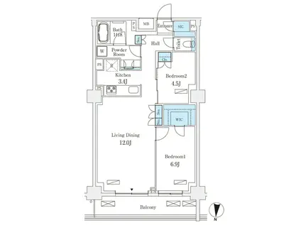 ロイジェントパークス押上錦糸町(2LDK/6階)の間取り写真