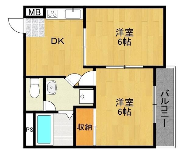 オリエンタル加美(2DK/2階)の間取り写真