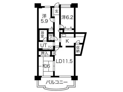 トーカンジェネラス開運橋(3LDK/11階)の間取り写真