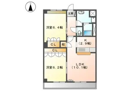 ロイヤルラファミーユB(2LDK/2階)の間取り写真