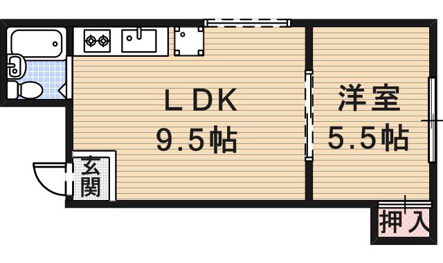 豊中ニューハイツ(1LDK/1階)の間取り写真