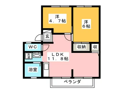 サンビレッジ築捨(2LDK/1階)の間取り写真
