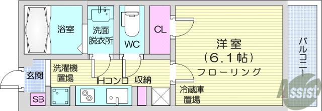 サニープレイス仙台東口(1K/3階)の間取り写真