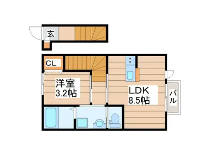 CASA UNO(1LDK/2階)の間取り写真