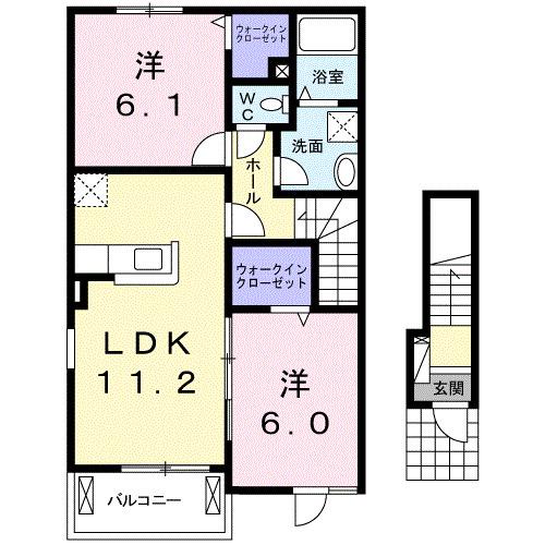 サンシャイン西浦B(2LDK/2階)の間取り写真