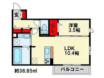EXCELLENT街角伍番館(1LDK/2階)の間取り写真