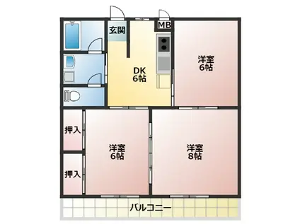 ヴィラ・アルカディア(3DK/2階)の間取り写真