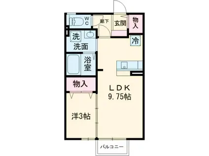 ヴィライン若宮(1LDK/2階)の間取り写真