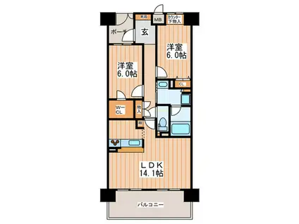 ロイヤルメドゥ香里園(2LDK/4階)の間取り写真