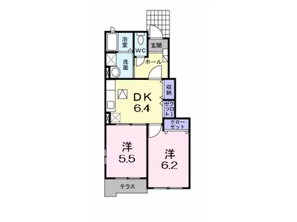 リアンフォール II(2DK/1階)の間取り写真