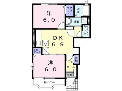 銀河II(2DK/1階)の間取り写真