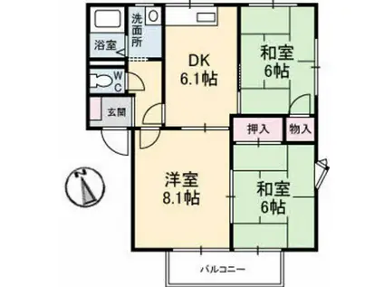 マナハイツ A棟(3DK/2階)の間取り写真
