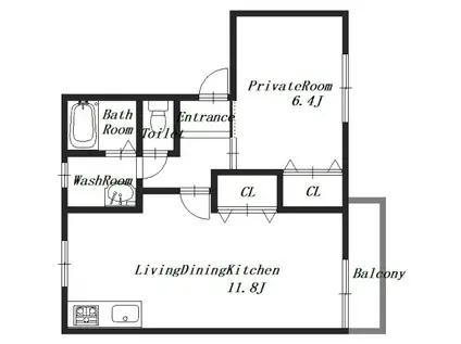 エクセル青垣C棟(1LDK/2階)の間取り写真