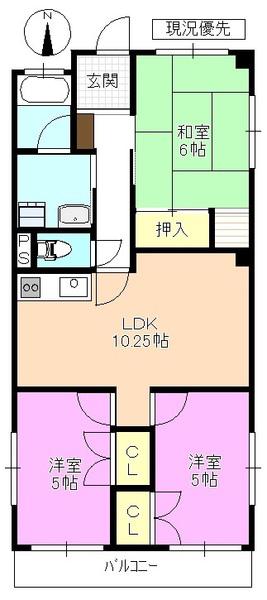 岡田ハイム(3LDK/4階)の間取り写真