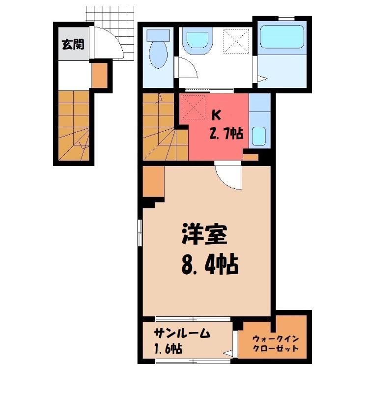 ヒカルサ熊谷石原サウス(1K/2階)の間取り写真