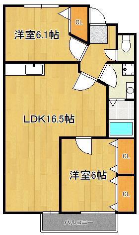 ボヌール守恒II(2LDK/2階)の間取り写真