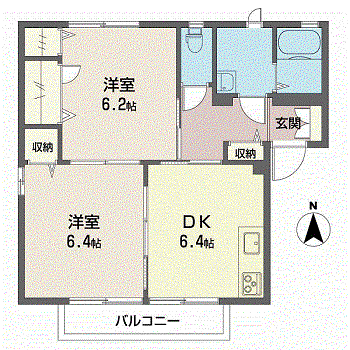 メゾン ドゥ ジュワ エスト(2DK/1階)の間取り写真