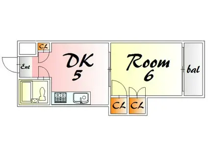 中田ビル三篠(1DK/5階)の間取り写真