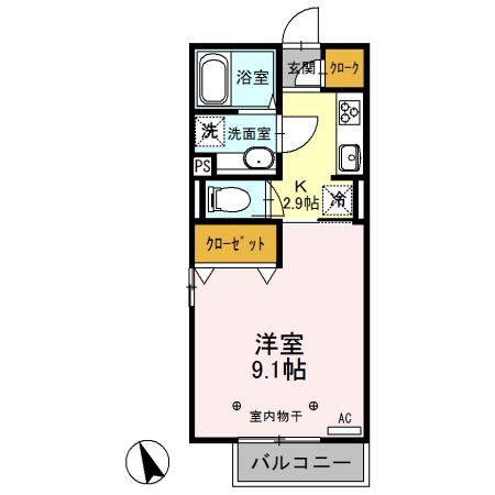 ローズハイツ(1K/2階)の間取り写真