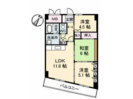 サングリーン平和公園(3LDK/5階)の間取り写真