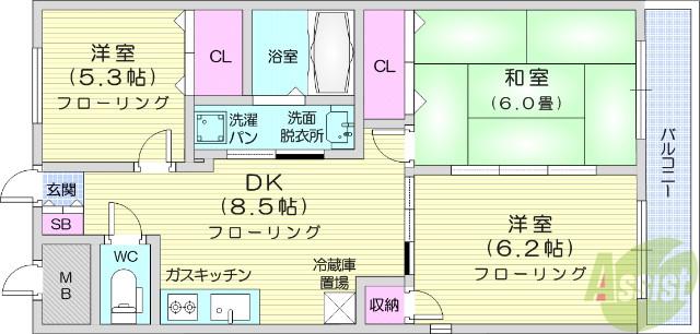 クリアスカイ(3DK/3階)の間取り写真