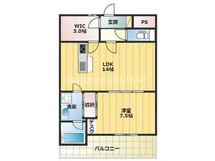 ココ・クリスタル松茂(1SLDK/2階)の間取り写真