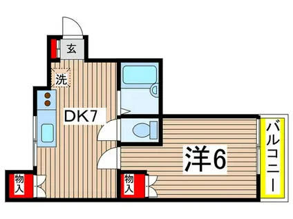 国立フラッツ(1DK/2階)の間取り写真