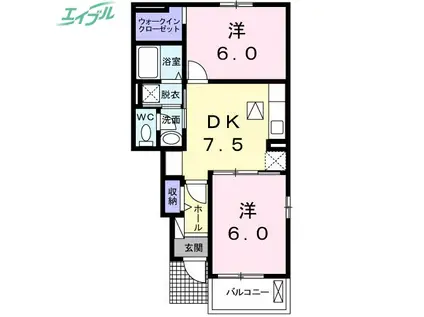 パークビサイドII(2DK/1階)の間取り写真