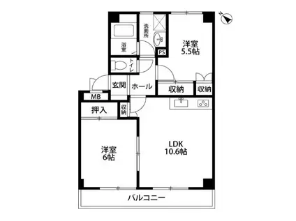 ＪＲ相模線 香川駅(神奈川) 徒歩36分 4階建 築26年(2LDK/1階)の間取り写真