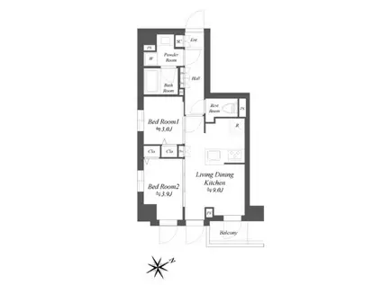 ブランシエスタ品川大井町パークエッジ(2LDK/1階)の間取り写真