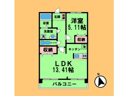 サンデンハイツ(1LDK/2階)の間取り写真
