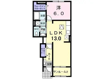 ノール・パルクヴェールII(1LDK/1階)の間取り写真