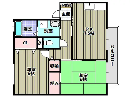 メイプルガーデン大美野(2DK/1階)の間取り写真