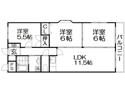 ウエストサイド楠葉(3LDK/4階)の間取り写真