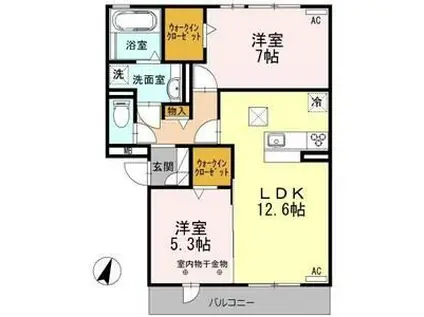 グランドソレイユ(2LDK/1階)の間取り写真