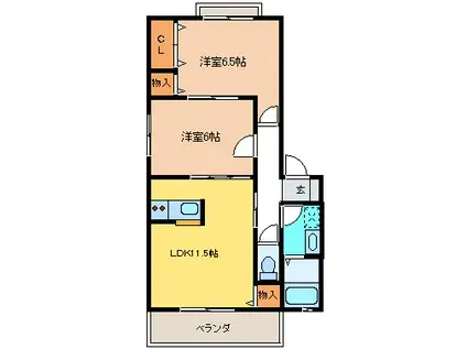 スカイヒルズ(2LDK/1階)の間取り写真