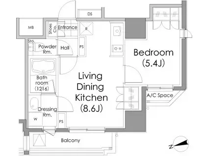 パークハビオ戸越(1LDK/9階)の間取り写真