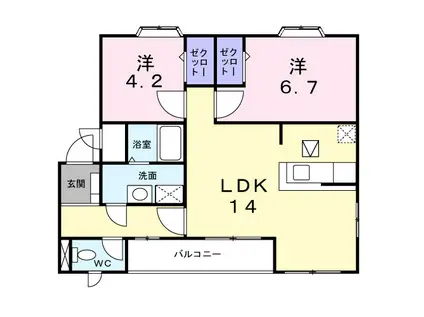 ヒルサイドテラス(2LDK/1階)の間取り写真