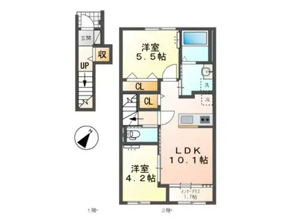 サクラII (2LDK/2階)の間取り写真