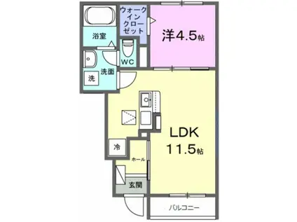 フロイエII(1LDK/1階)の間取り写真