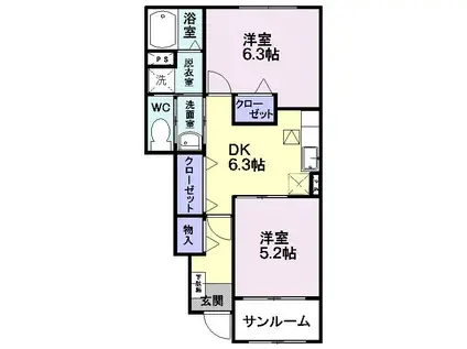 ラ・フルールA(2DK/1階)の間取り写真