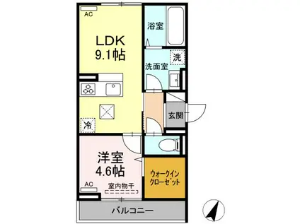 ディールームCVII(1LDK/1階)の間取り写真