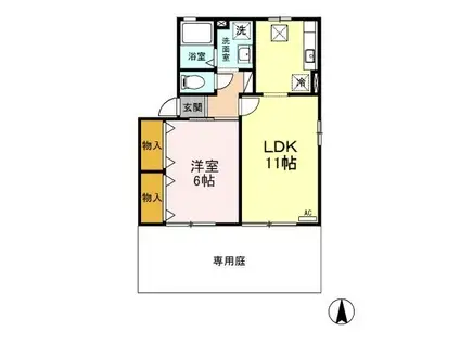 高崎グリーンハイツV(1LDK/1階)の間取り写真