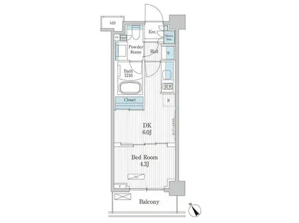 パークアクシス門前仲町テラス(1DK/5階)の間取り写真