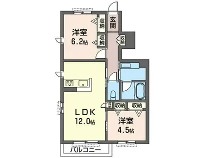シャーメゾンこすもす(2LDK/1階)の間取り写真