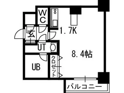 クレジデンス札幌・南4条(1K/9階)の間取り写真