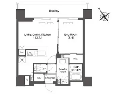 コンフォリア芝浦MOKU(1LDK/4階)の間取り写真